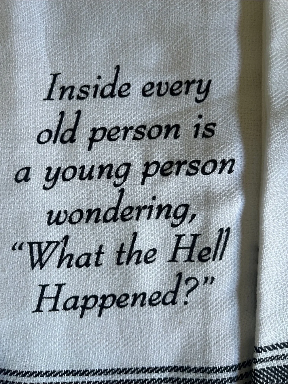 Set of 3 White Cotton Tea Towels with Black Script Sayings